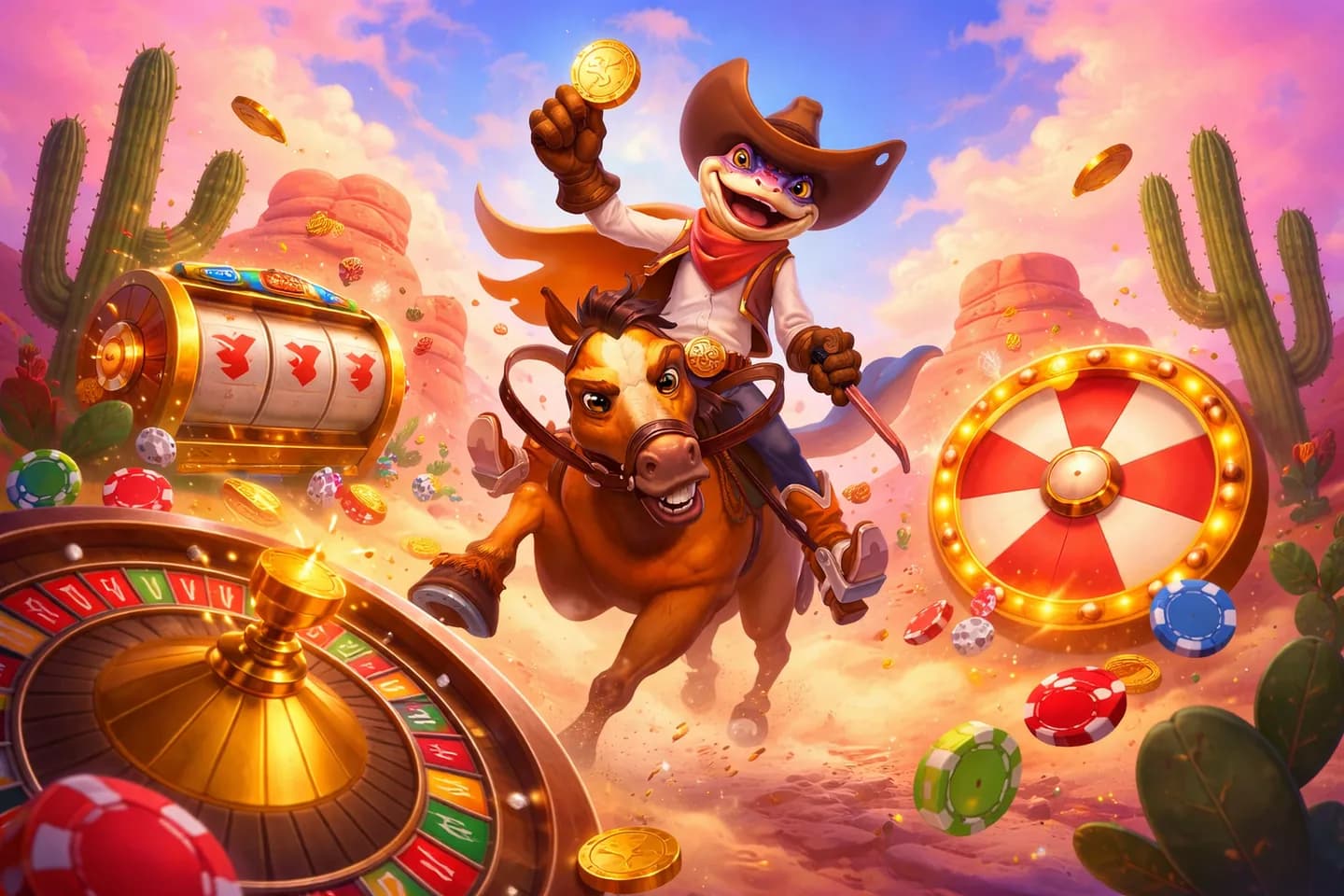 Lizaro cowboy riding a horse with roulette and chips
